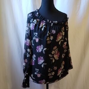 White House Black Market Black Floral Blouse